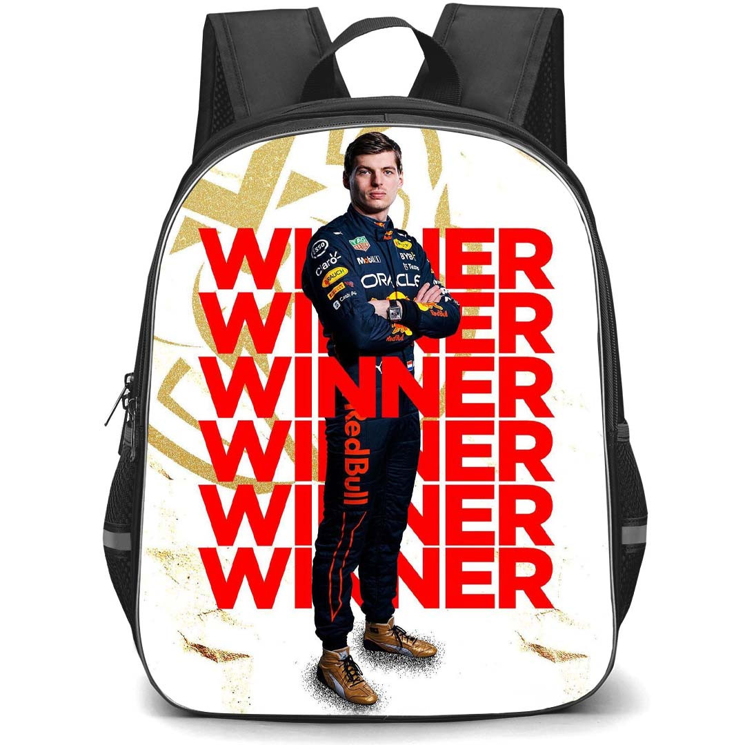 F1 Formula One Max Verstappen Backpack StudentPack - Max Verstappen Winner Standing On Word Art