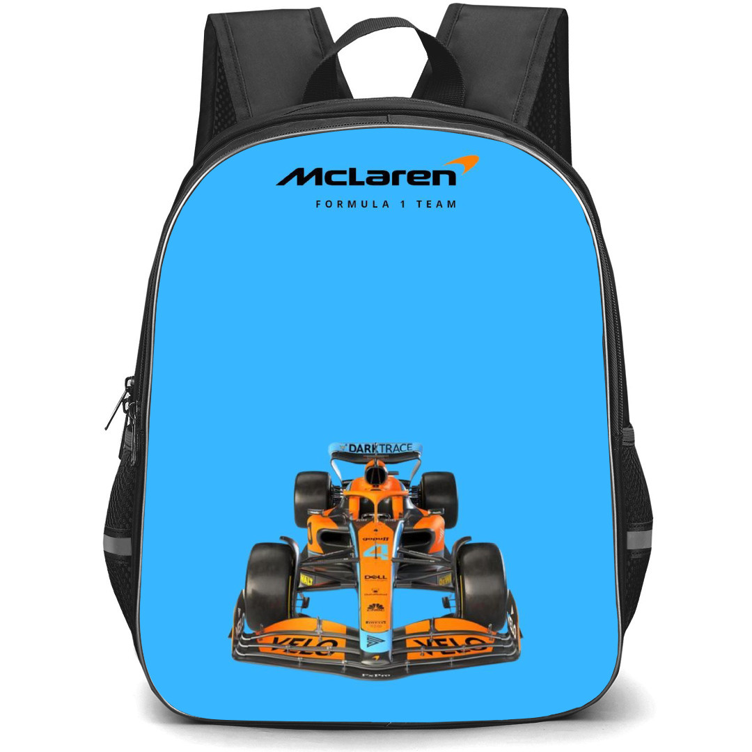 F1 Formula One McLaren Backpack StudentPack - McLaren F1 Lando Norris Car On Blue Background