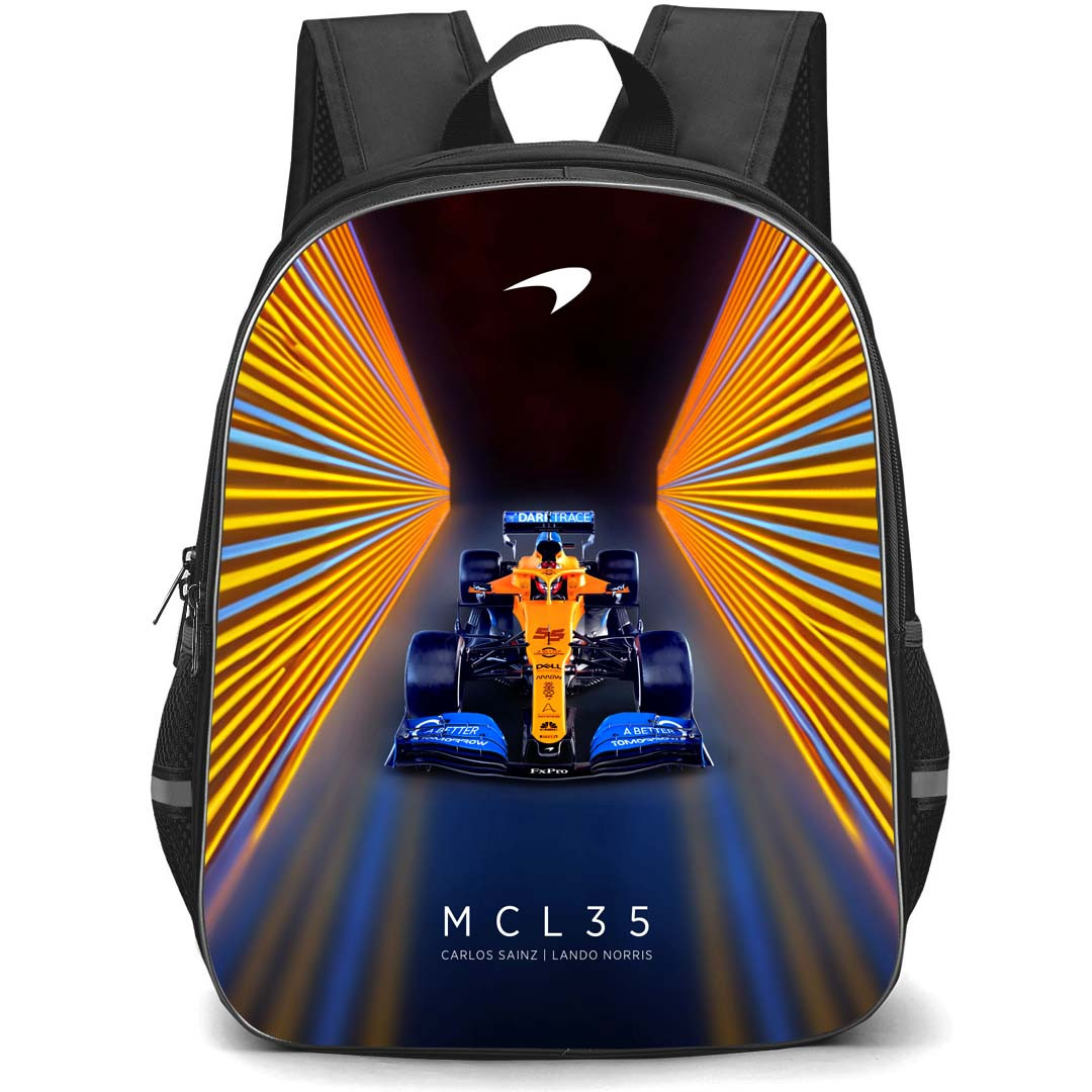 F1 Formula One Mclaren Backpack StudentPack - Mclaren MCL35 On Orange Neon Light
