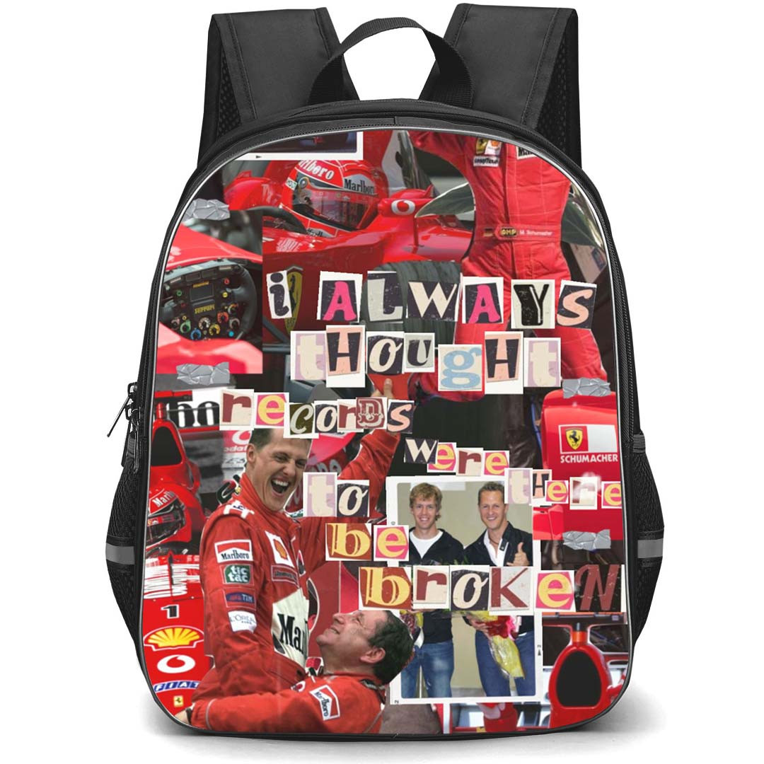 F1 Formula One Michael Schumacher Backpack StudentPack - Michael Schumacher I Always Thought Records Were There Collage