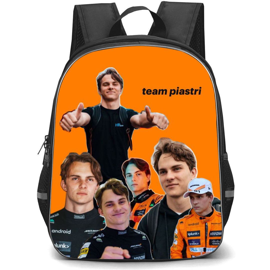 F1 Formula One Oscar Piastri Backpack StudentPack - Minimalist Orange Collage Art