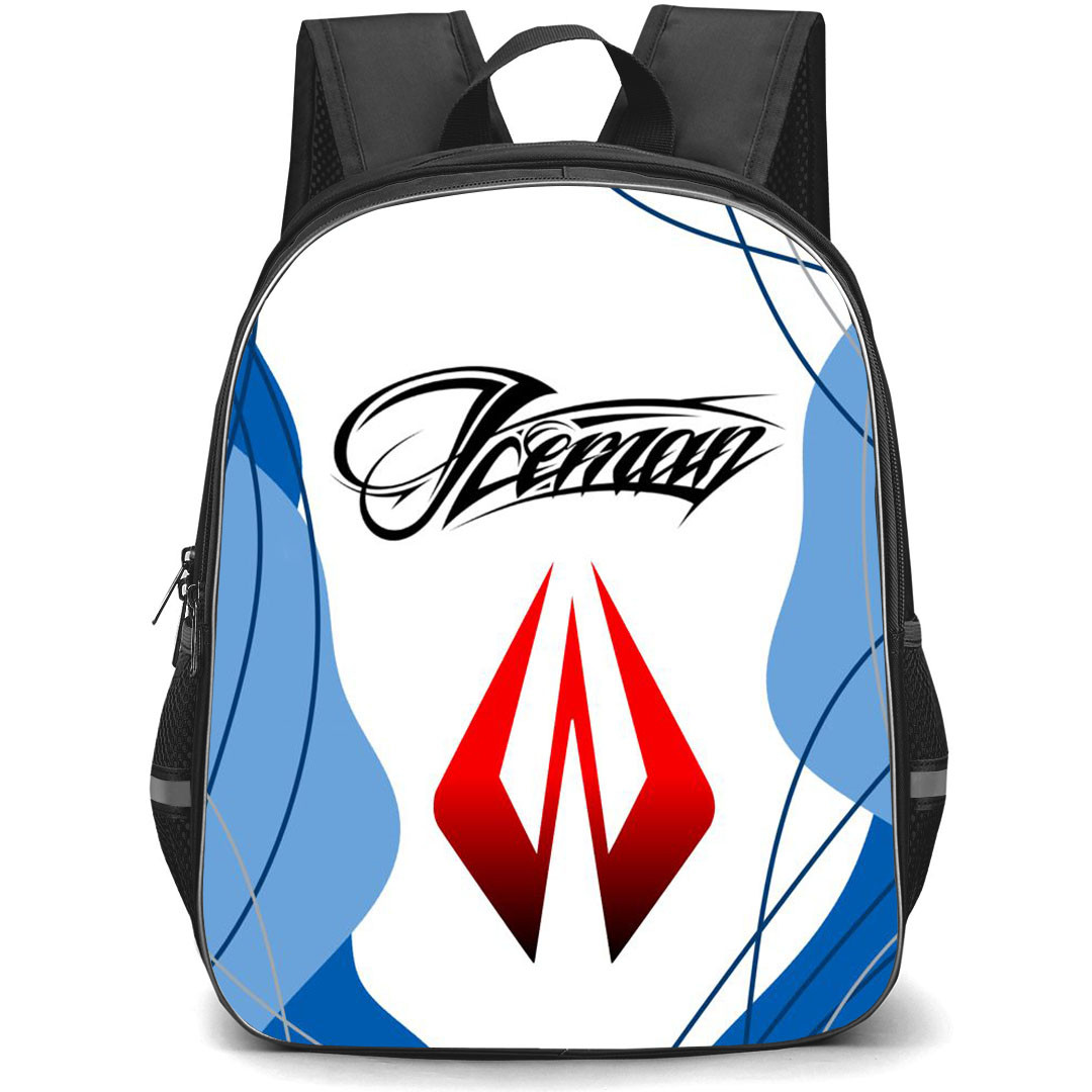 F1 Formula One Kimi Raikkonen Backpack StudentPack - Kimi Raikkonen Logo On White Blue Graphic Art