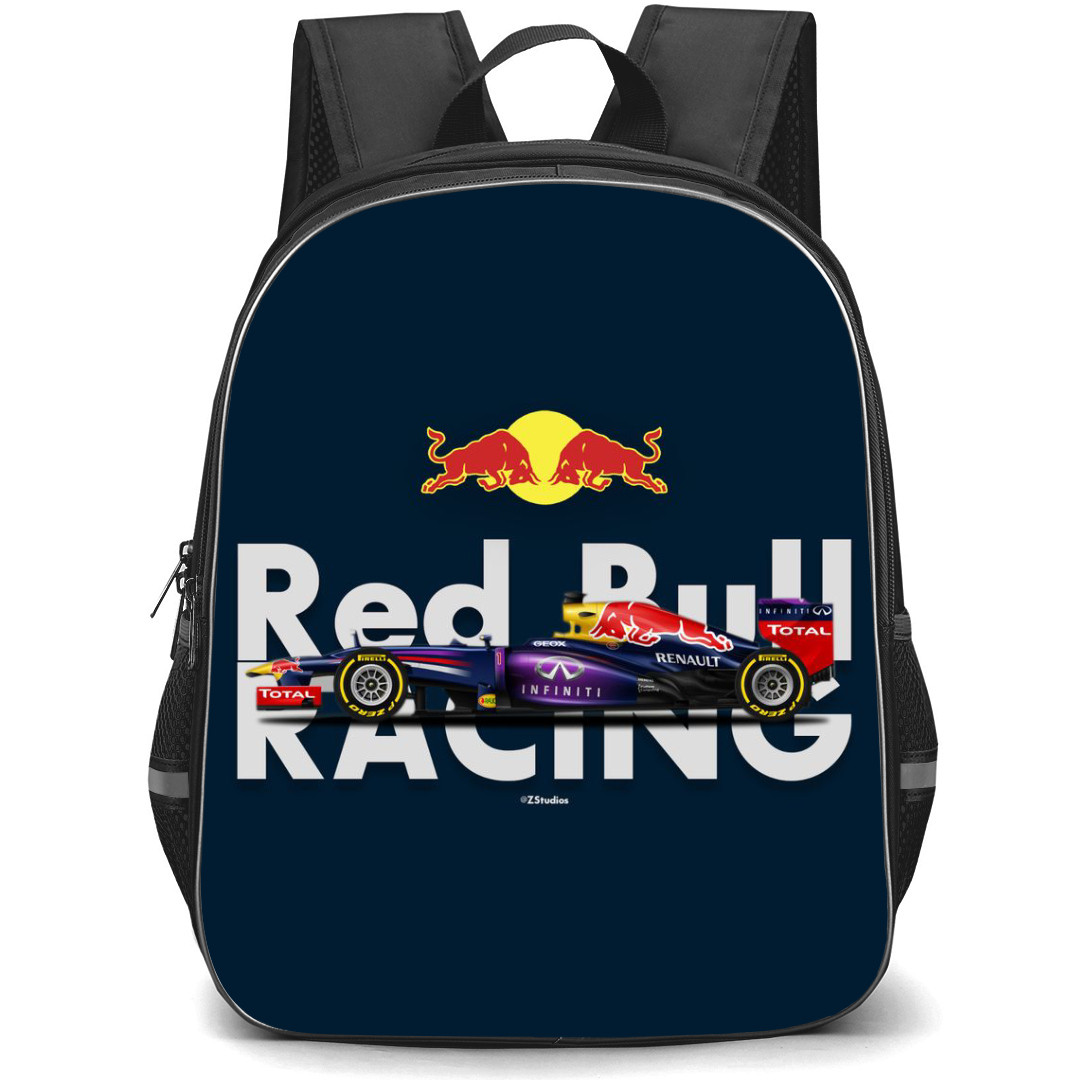 F1 Formula One Redbull Backpack StudentPack - Redbull F1 RB9 Sebastian Vettel Car Vector Illustration On Dark Background