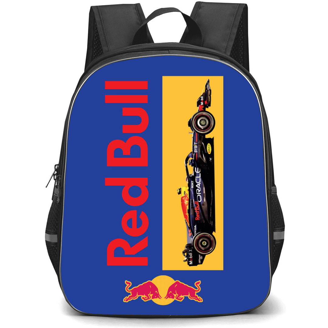 F1 Formula One Redbull Backpack StudentPack - Redbull Logo And F1 Card On Blue Background