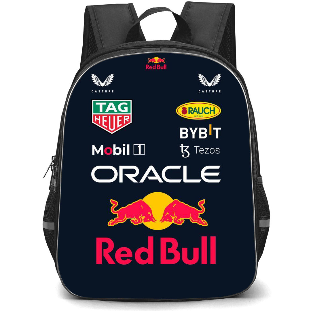 F1 Formula One Redbull Backpack StudentPack - Redbull Logo With Sponsored Companies Logo On Black Background