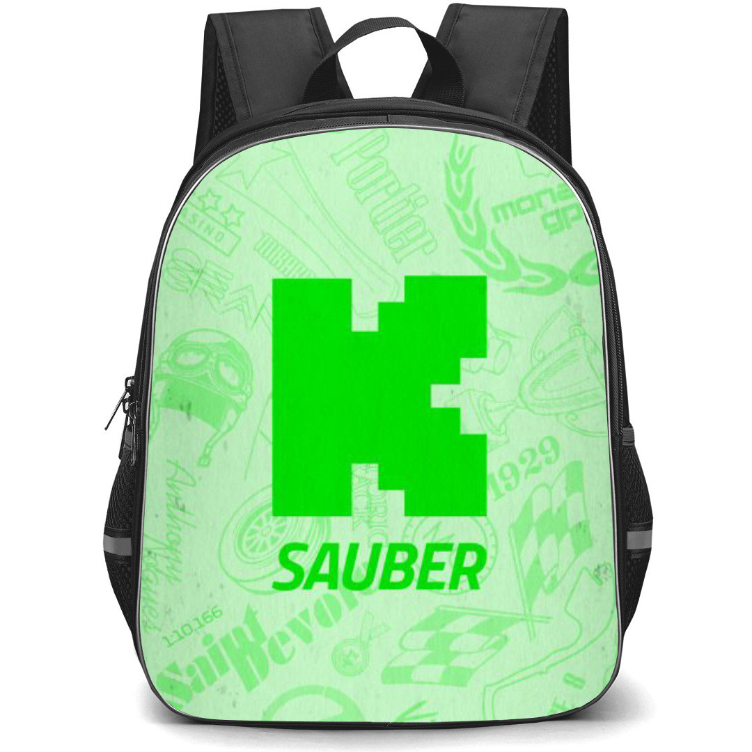 F1 Formula One Kick Sauber Backpack StudentPack - Kick Sauber Green Logo On Pattern Art Background