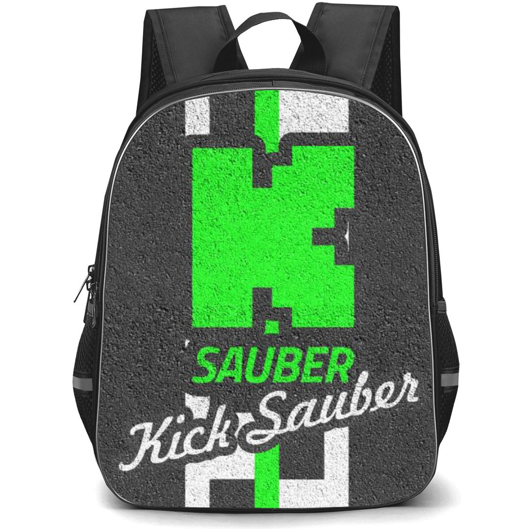 F1 Formula One Kick Sauber Backpack StudentPack - Kick Sauber Logo Branding Paint On Docks Black Rettificato Background