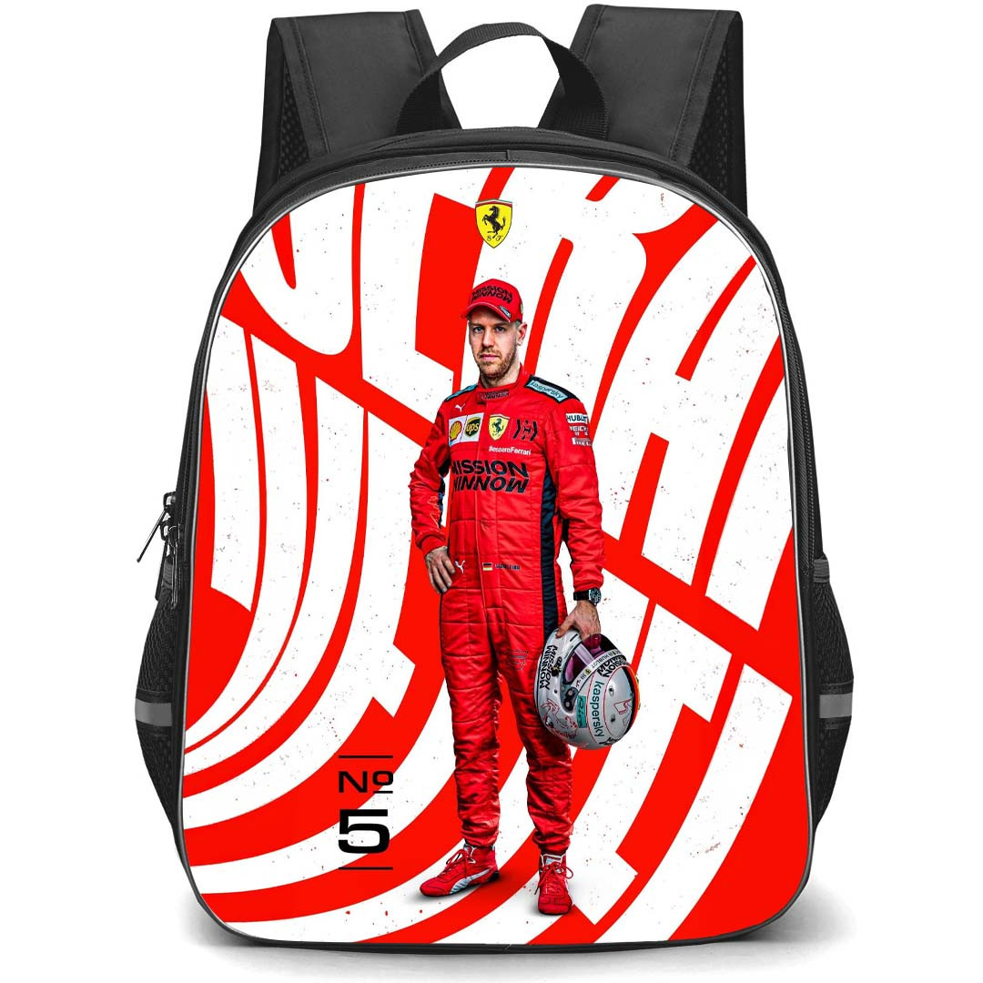 F1 Formula One Sebastian Vettel Backpack StudentPack - Sebastian Vettel Standing On Word Art