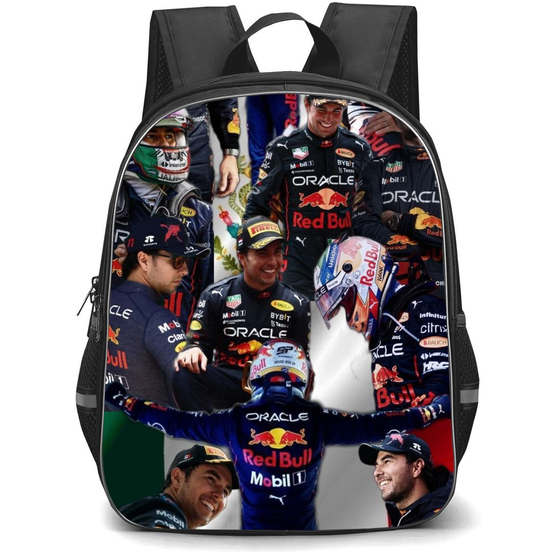 F1 Formula One Sergio Perez Backpack StudentPack - Collage Flag Background