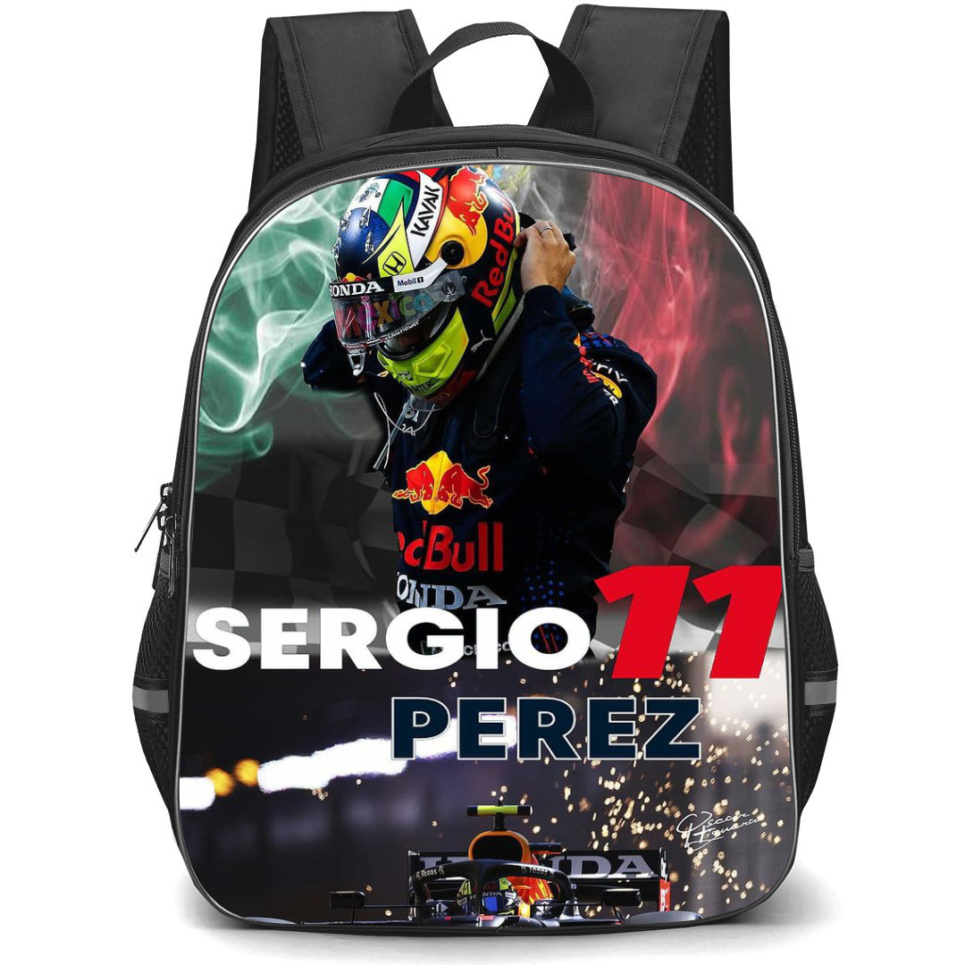 F1 Formula One Sergio Perez Backpack StudentPack - Collage Smoke Background