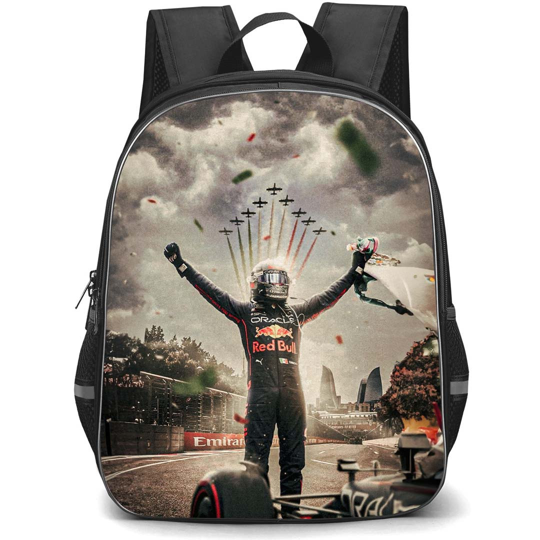 F1 Formula One Sergio Perez Backpack StudentPack - Sergio Perez The Mexican Way Champion Celebration Poster