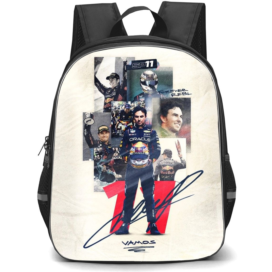 F1 Formula One Sergio Perez Backpack StudentPack - Minimalist Signed Collage