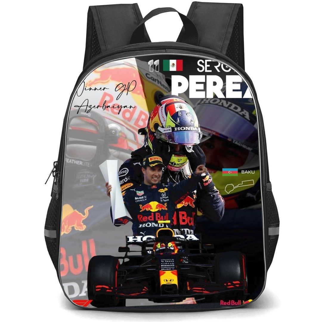 F1 Formula One Sergio Perez Backpack StudentPack - White and Black Shadow Poster