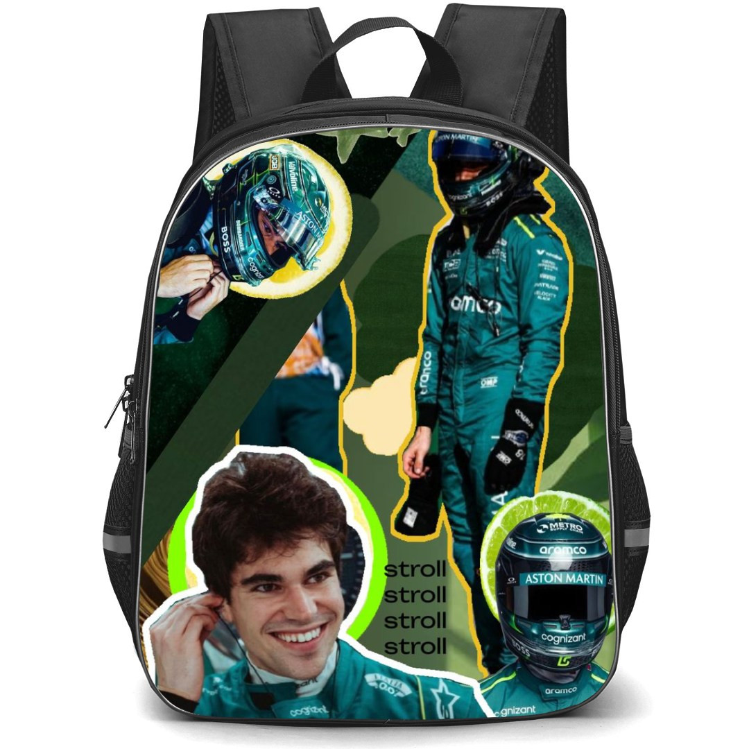 F1 Formula One Lance Stroll Backpack StudentPack -Aesthetic Green Collage