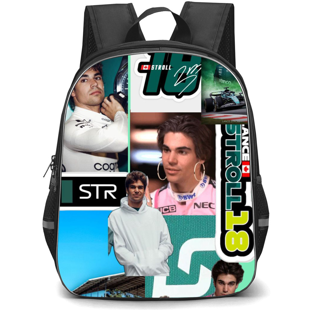 F1 Formula One Lance Stroll Backpack StudentPack -Minimalist Collage Art