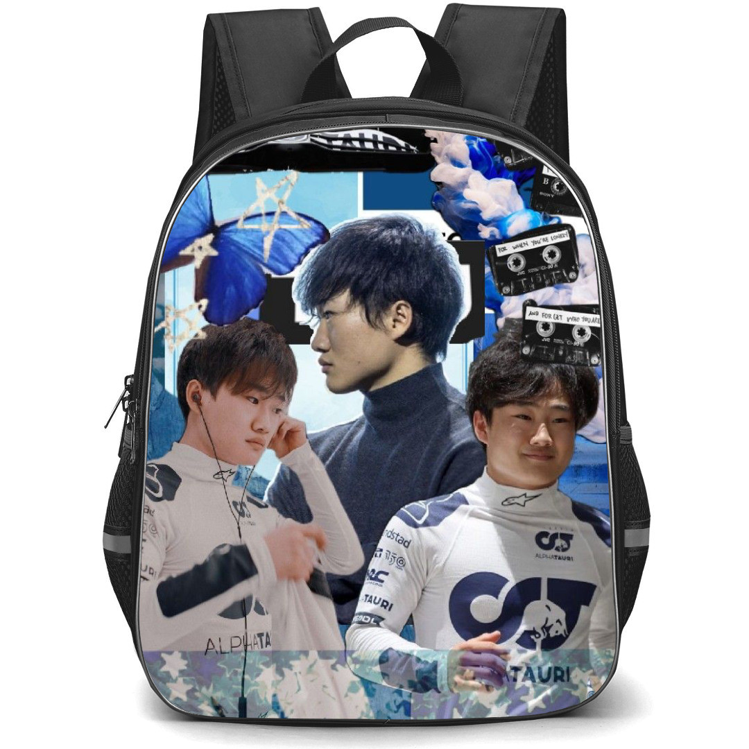 F1 Formula One Yuki Tsunoda Backpack StudentPack - Blue Aesthetic Collage