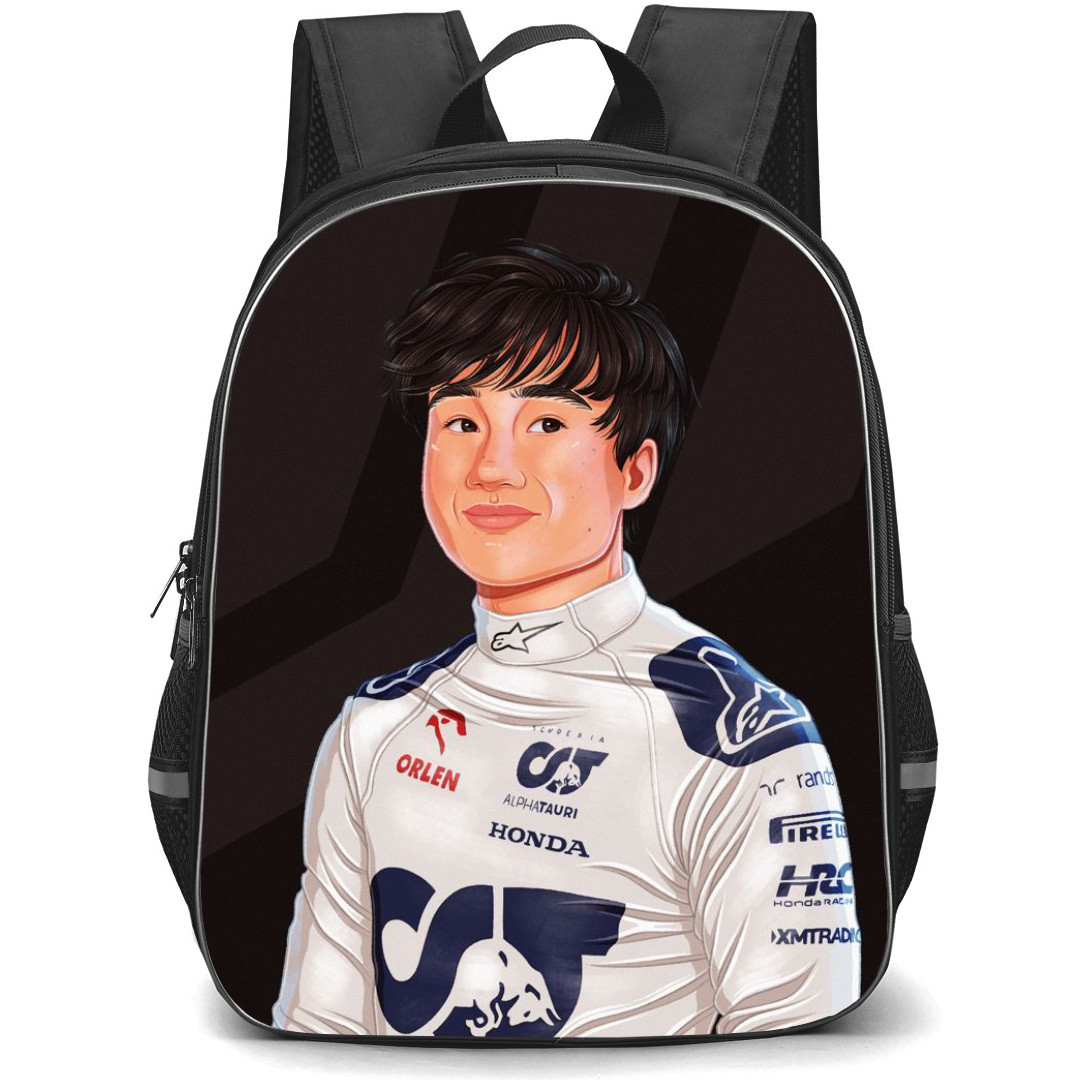 F1 Formula One Yuki Tsunoda Backpack StudentPack - Cartoon Portrait