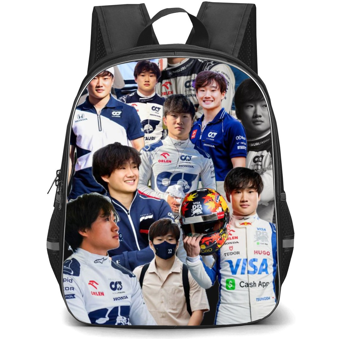 F1 Formula One Yuki Tsunoda Backpack StudentPack - Collage Art Black Background
