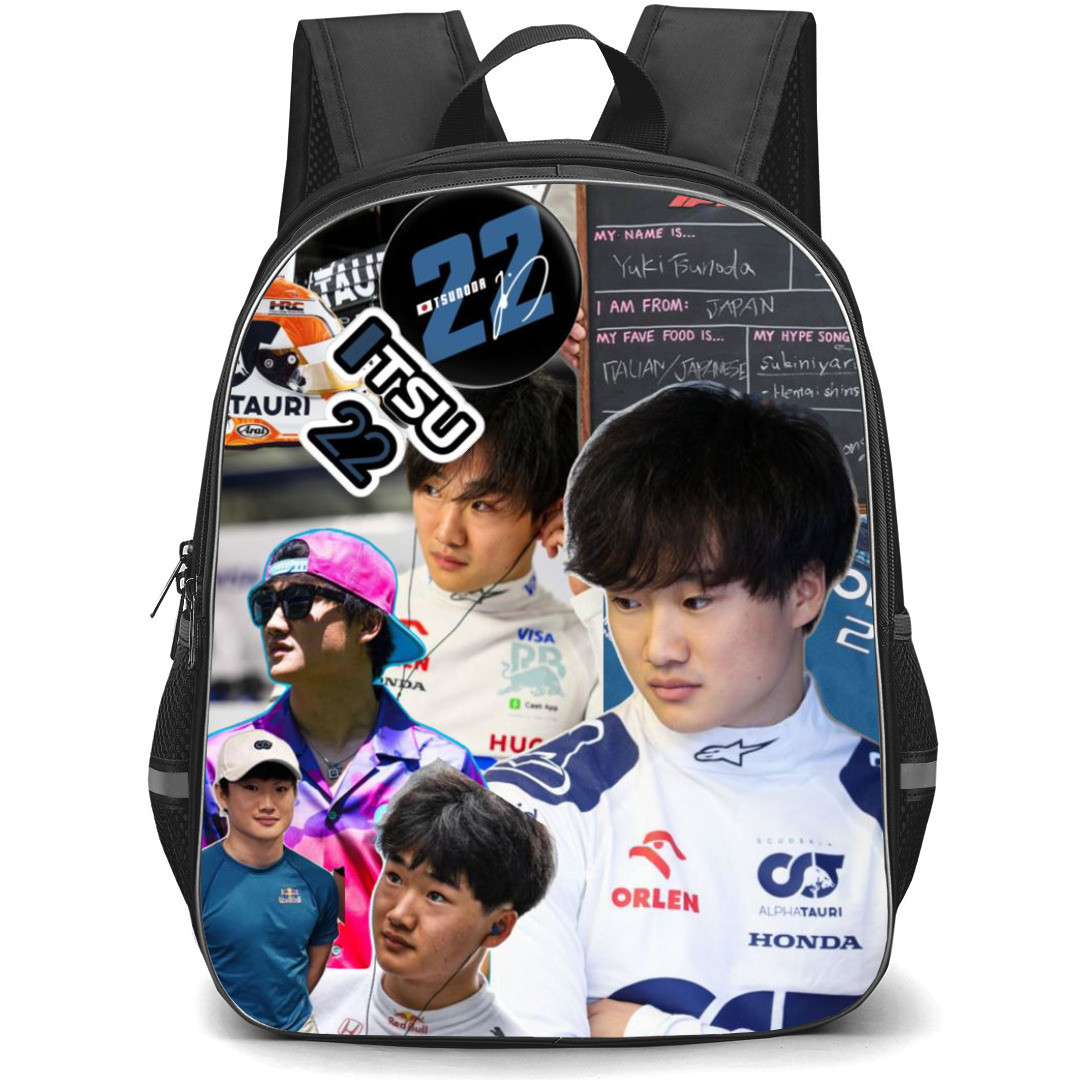 F1 Formula One Yuki Tsunoda Backpack StudentPack - Stroke Border Collage Art