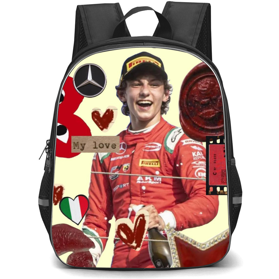 F1 Formula One Andrea Kimi Antonelli Backpack StudentPack - Andrea Kimi Antonelli Celebration Collage Poster
