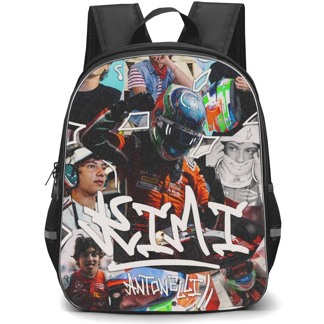 F1 Formula One Andrea Kimi Antonelli Backpack StudentPack - Andrea Kimi Antonelli Graffiti On Collage Background