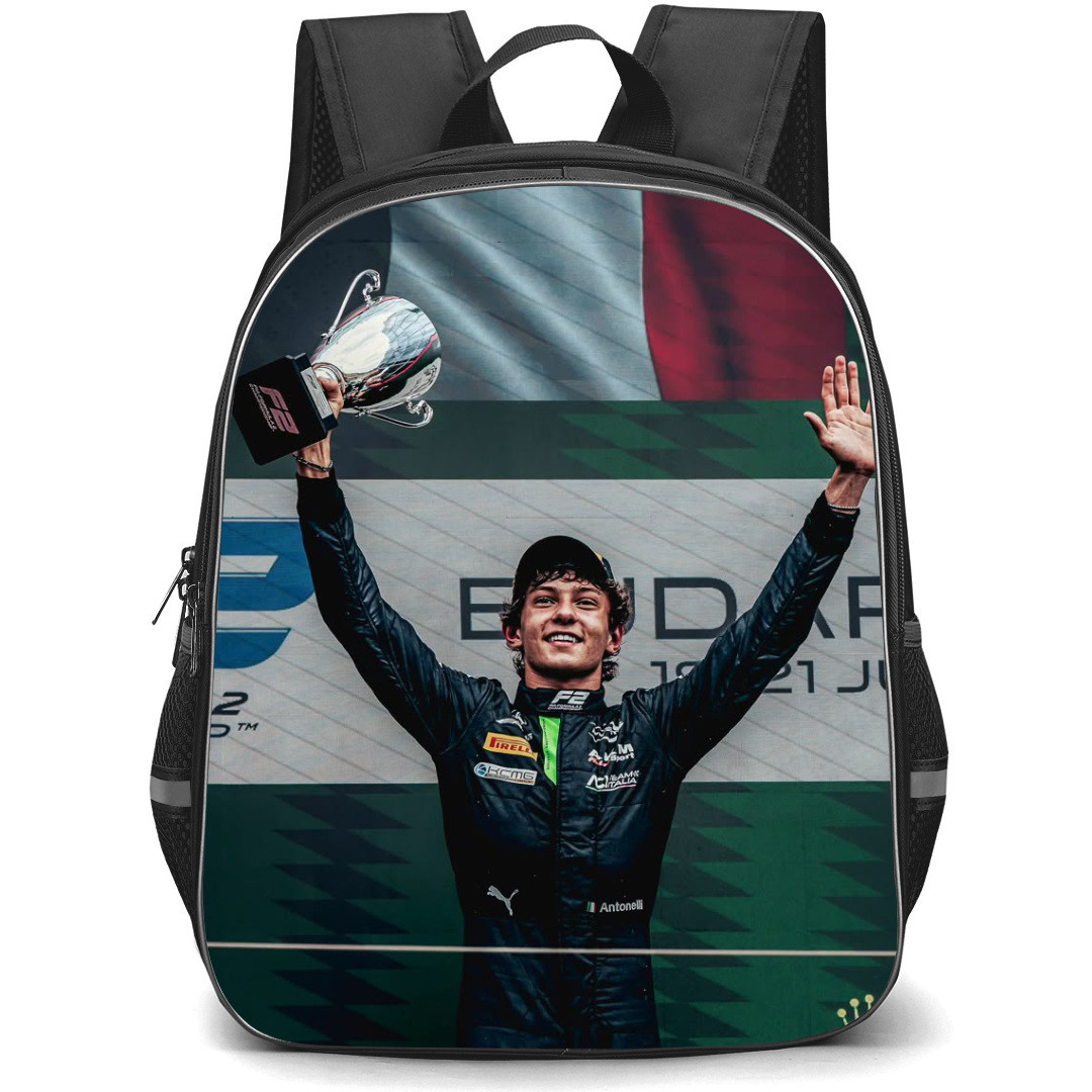 F1 Formula One Andrea Kimi Antonelli Backpack StudentPack - Andrea Kimi Antonelli Holding Trophy Poster