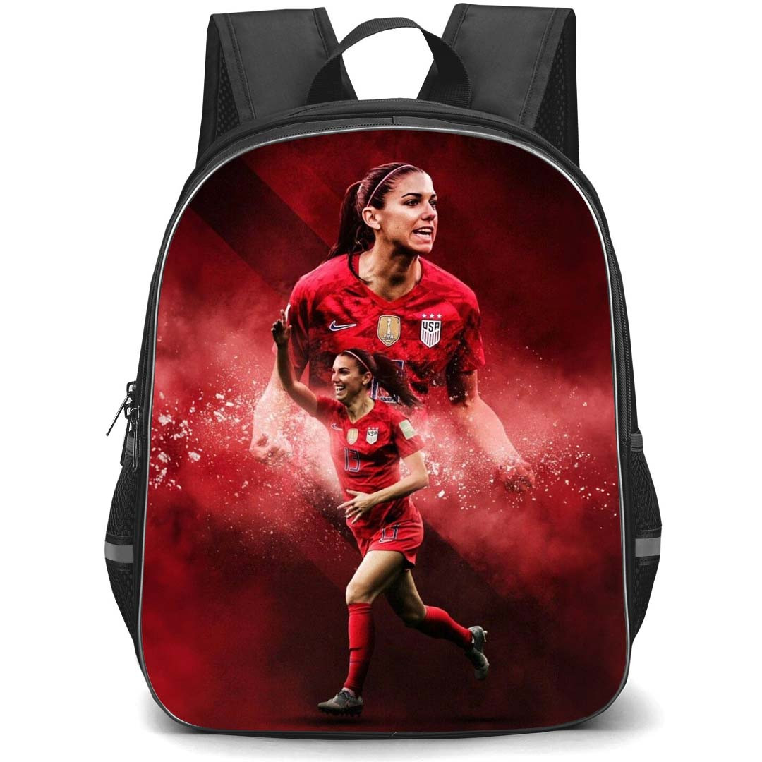 Alex Morgan Backpack StudentPack - Alex Morgan United States Women's National Football Goal Celebration Red Background