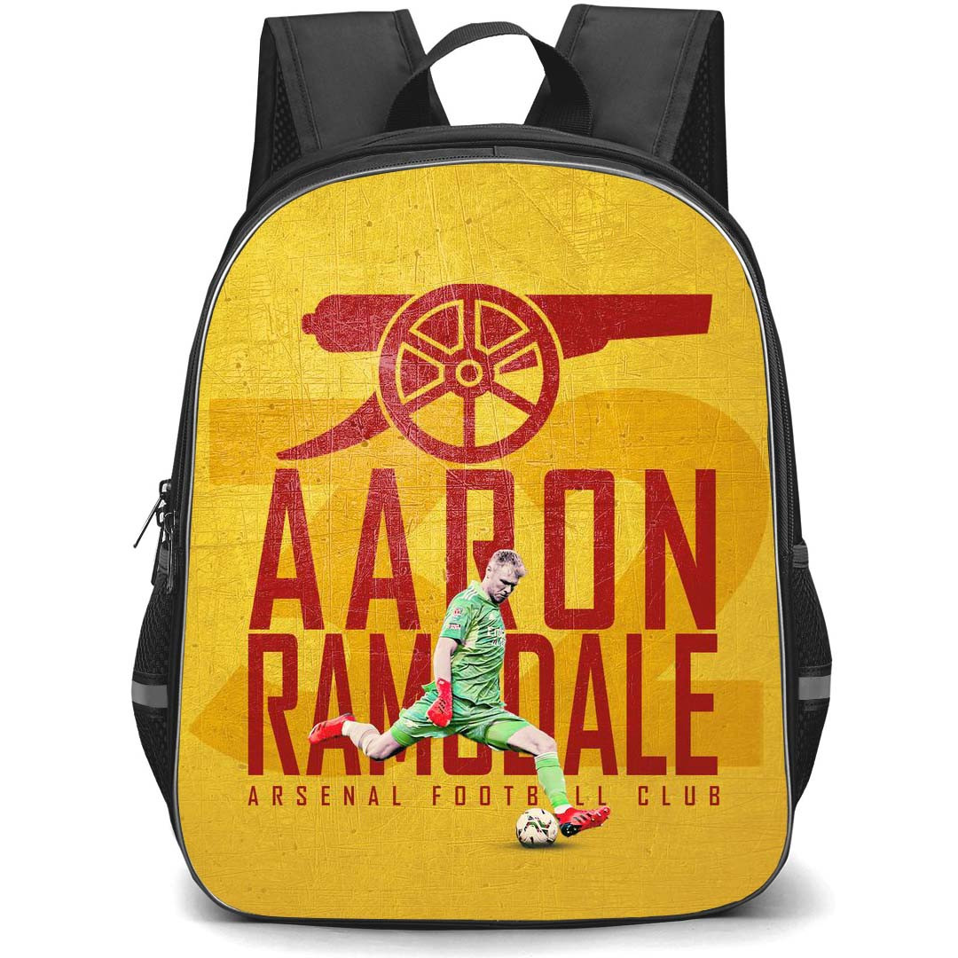 Aaron Ramsdale Backpack StudentPack - Aaron Ramsdale Arsenal F.C. Kick Off Yellow WordArt Background