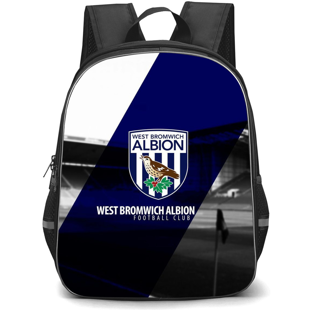 West Bromwich Albion F.C. Backpack StudentPack - West Bromwich Albion F.C. Logo On Blue Stripe Grayscale Background