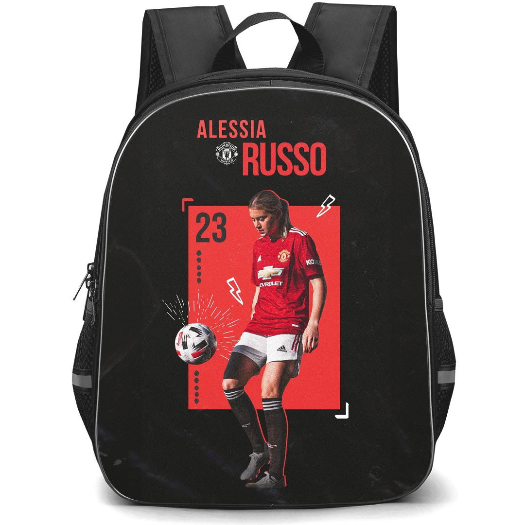 Alessia Russo Backpack StudentPack - Alessia Russo Manchester United 23 Dribbling Red Black Background