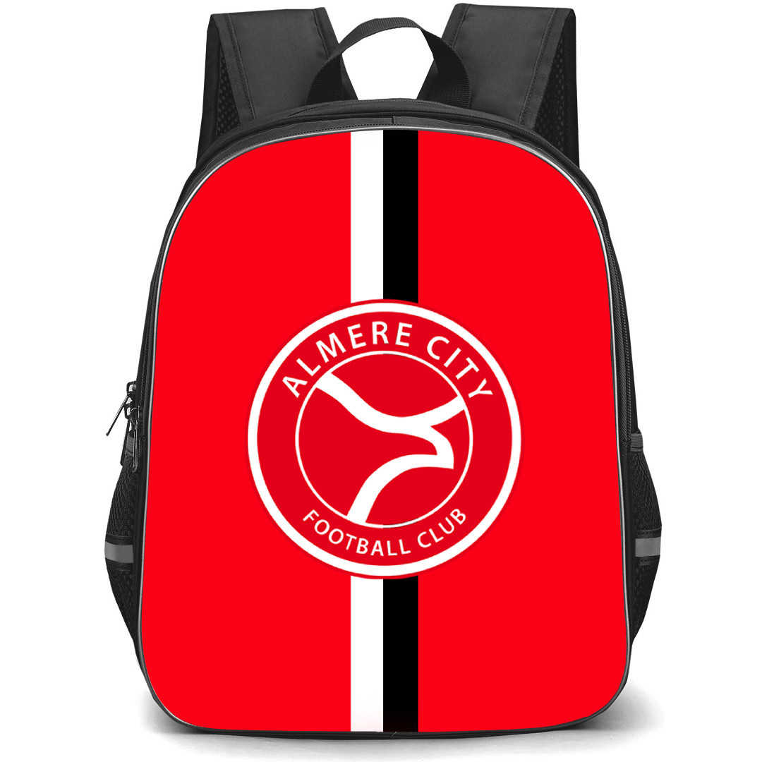 Almere City Backpack School Bag StudentPack - Logo In Black And White Red Stripe Background Football Club
