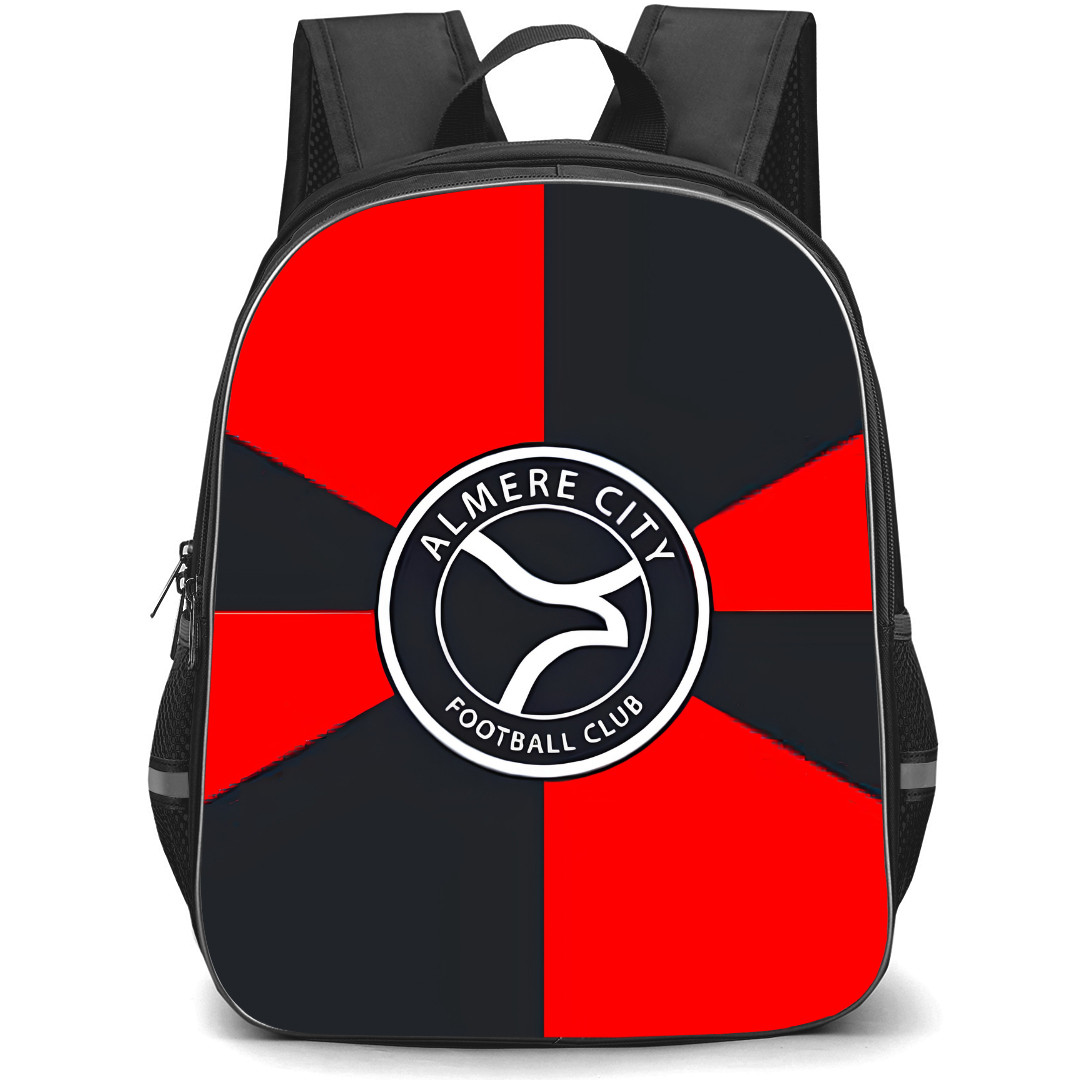 Almere City Backpack School Bag StudentPack - Logo In Red And Black Stripe Background Football Club