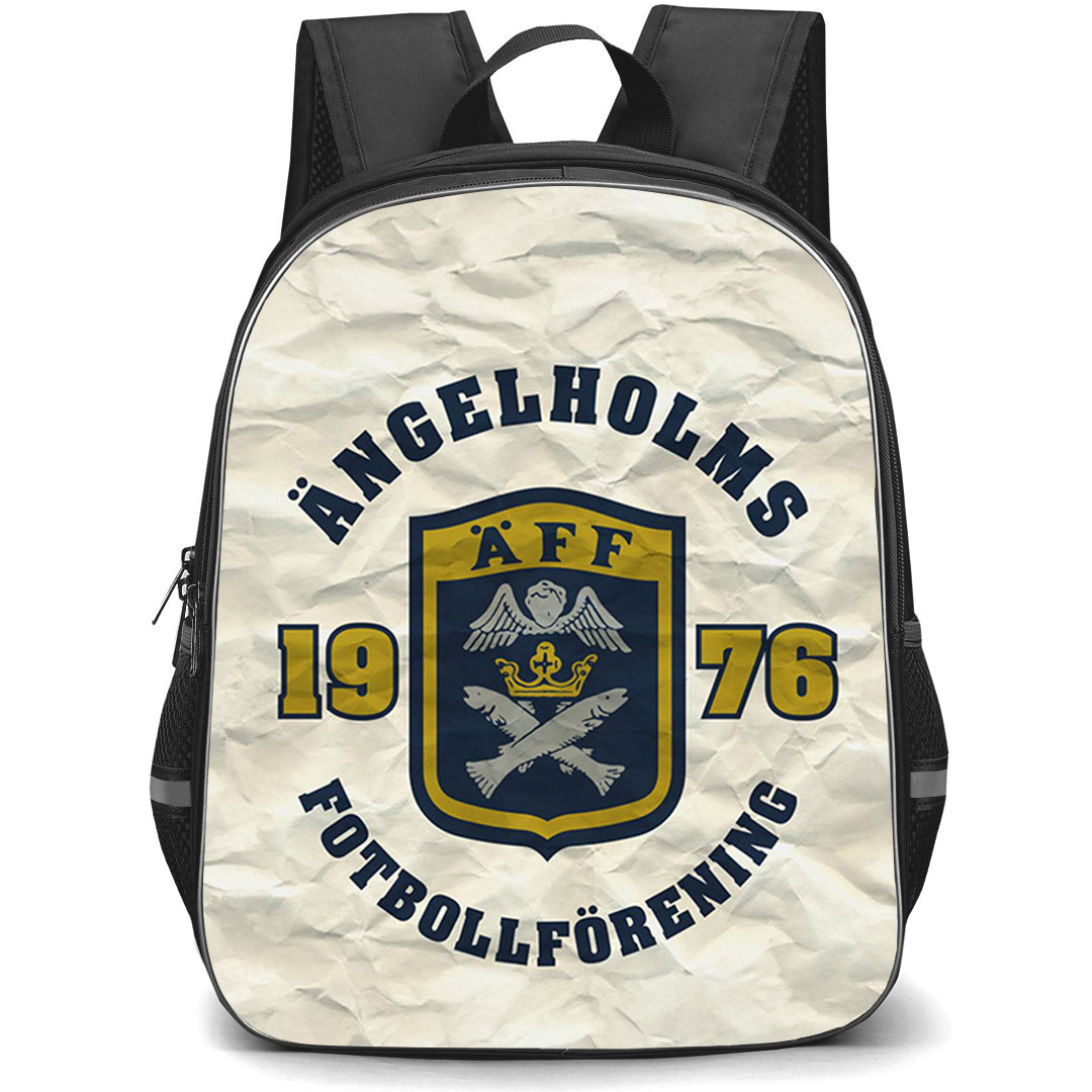 Angelholms FF Backpack School Bag StudentPack - Angelholms FF Logo On Twisted Paper Background Football Club