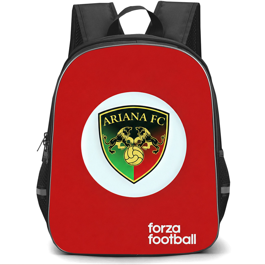 Ariana FC Backpack School Bag StudentPack - Ariana FC Logo On White Round Red Background Football Club