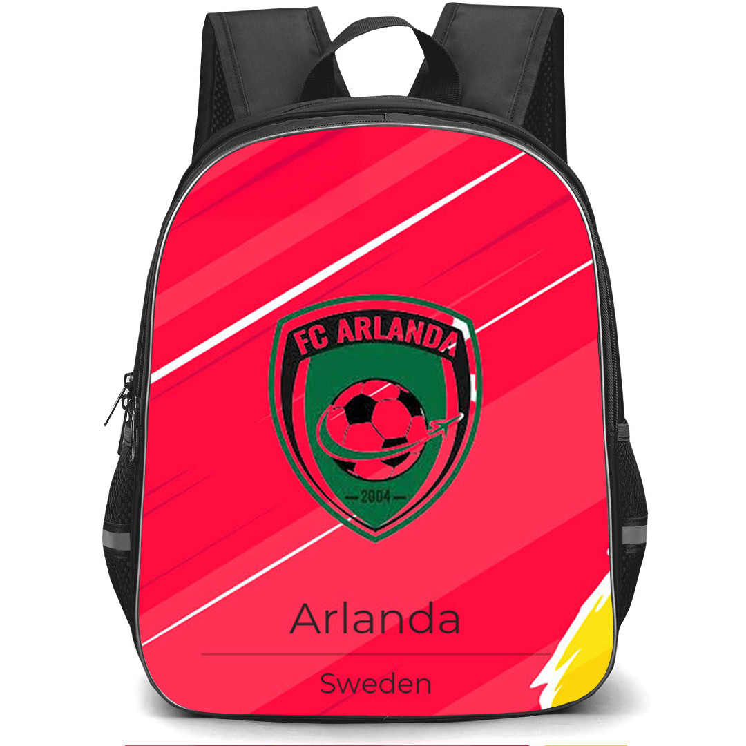 FC Arlanda Backpack School Bag StudentPack - FC Arlanda Logo On Red Abstract Background Football Club