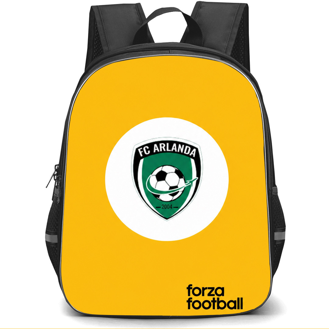 FC Arlanda Backpack School Bag StudentPack - FC Arlanda Logo On White Round Yellow Background Football Club