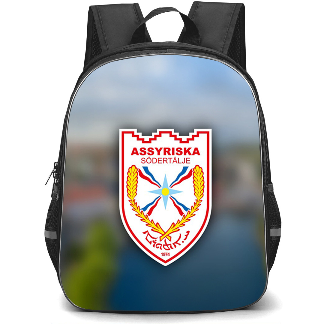 Assyriska FF Backpack School Bag StudentPack - Assyriska FF Logo On Blur Background Football Club