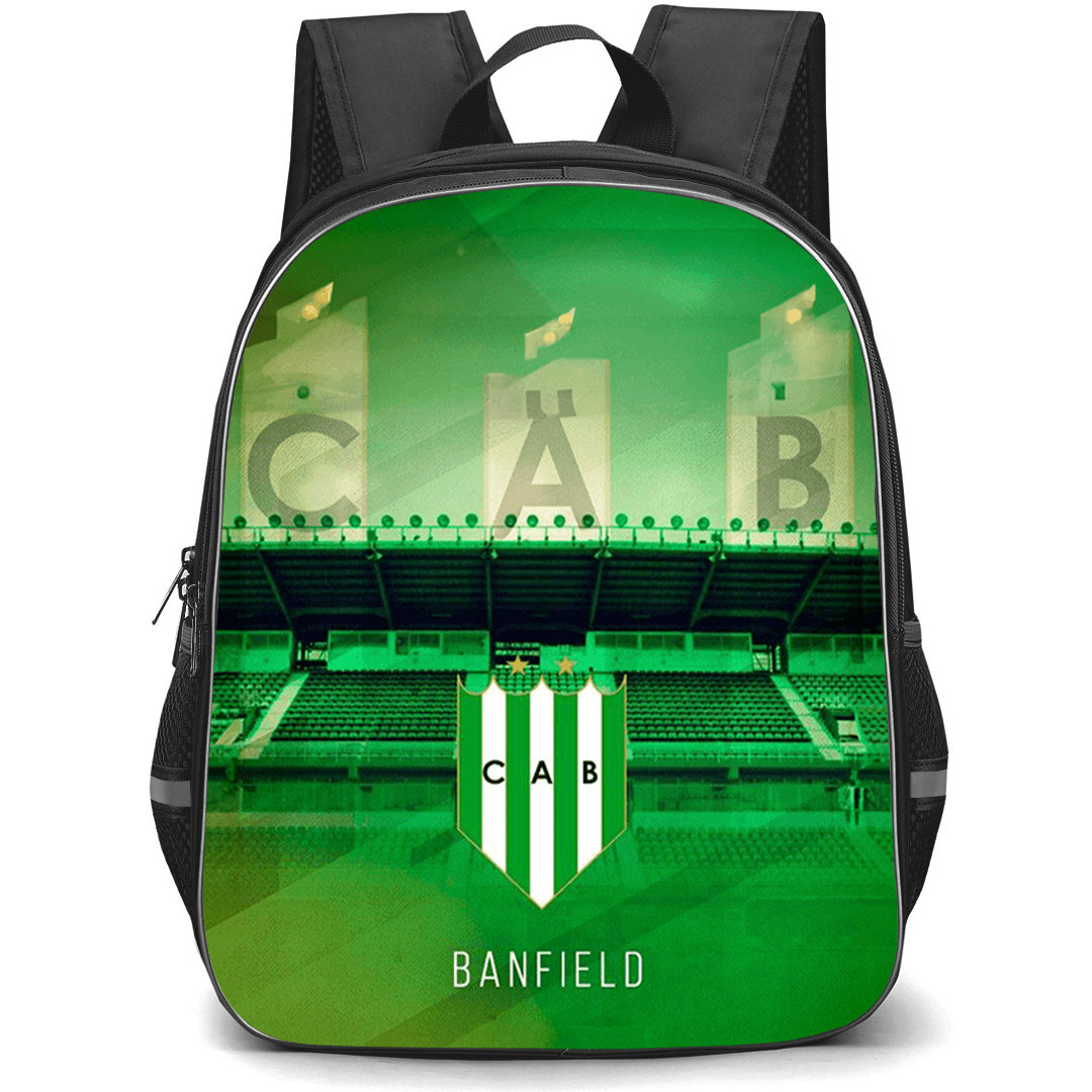 Club Atletico Banfield Backpack School Bag StudentPack - Club Atletico Banfield Stadium With Logo Diagonal Stripe Green Effect