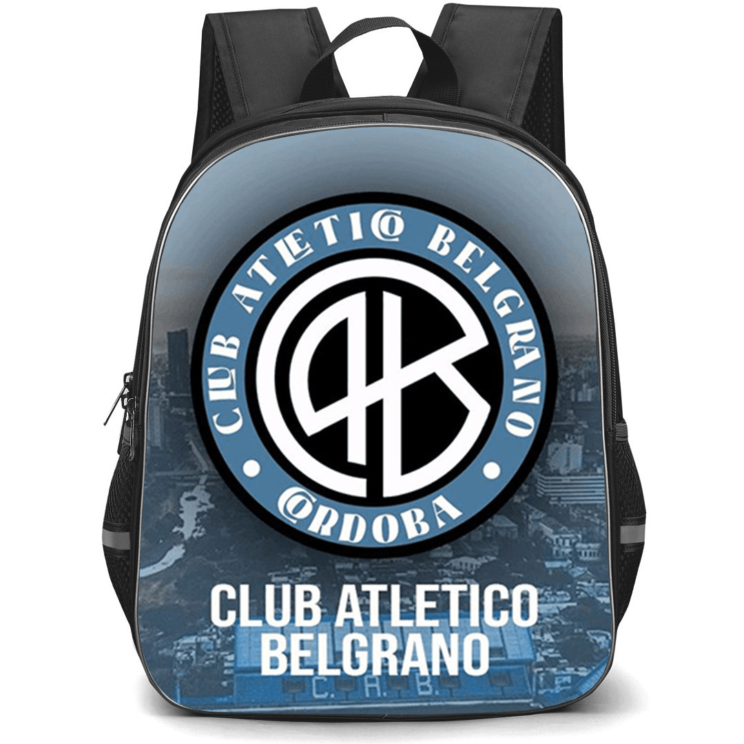 Club Atletico Belgrano Backpack School Bag StudentPack - Club Atletico Belgrano Stadium with Logo Fade Background Blue Effect
