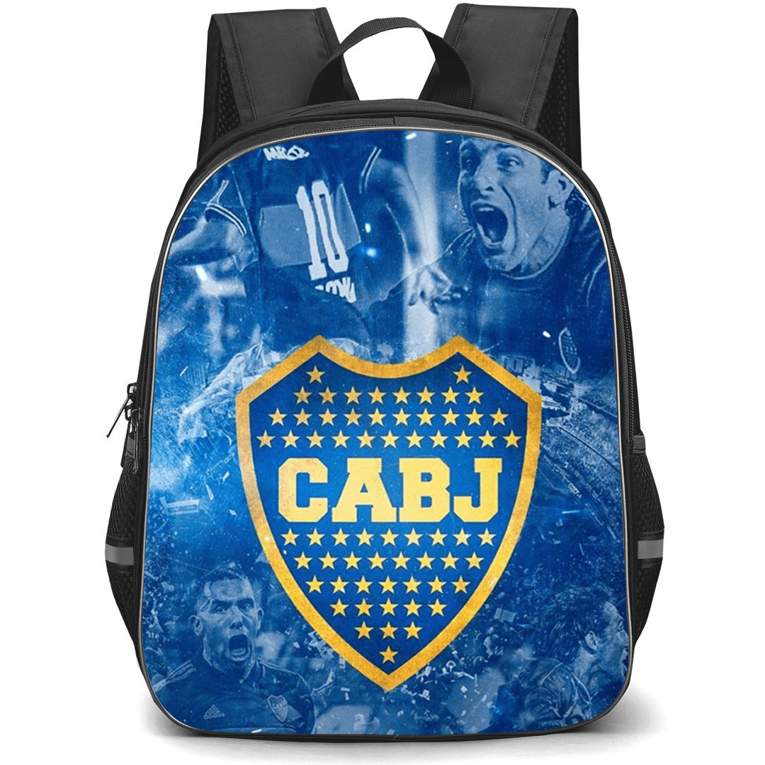 Club Atletico Boca Juniors Backpack School Bag StudentPack - Club Atletico Boca Juniors Players with Logo Blue Effect