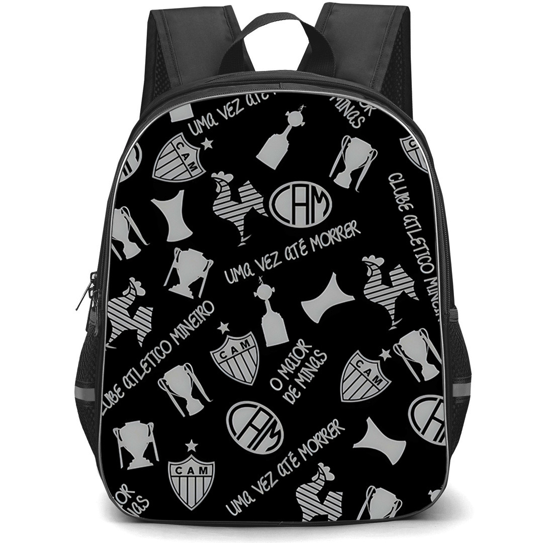 Clube Atletico Mineiro Backpack School Bag StudentPack - Clube Atletico Mineiro Logo with Trophy Pattern Theme