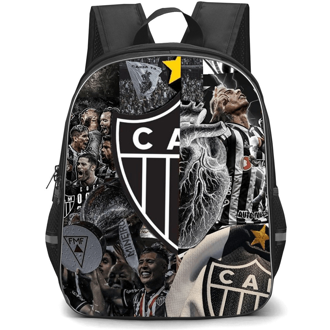 Clube Atletico Mineiro Backpack School Bag StudentPack - Clube Atletico Mineiro Logo with Vertical Stripe Grid Collage