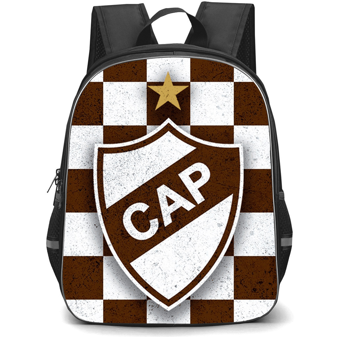 Club Atletico Platense Backpack School Bag StudentPack - Club Atletico Platense Logo with Brown and White Checker Background