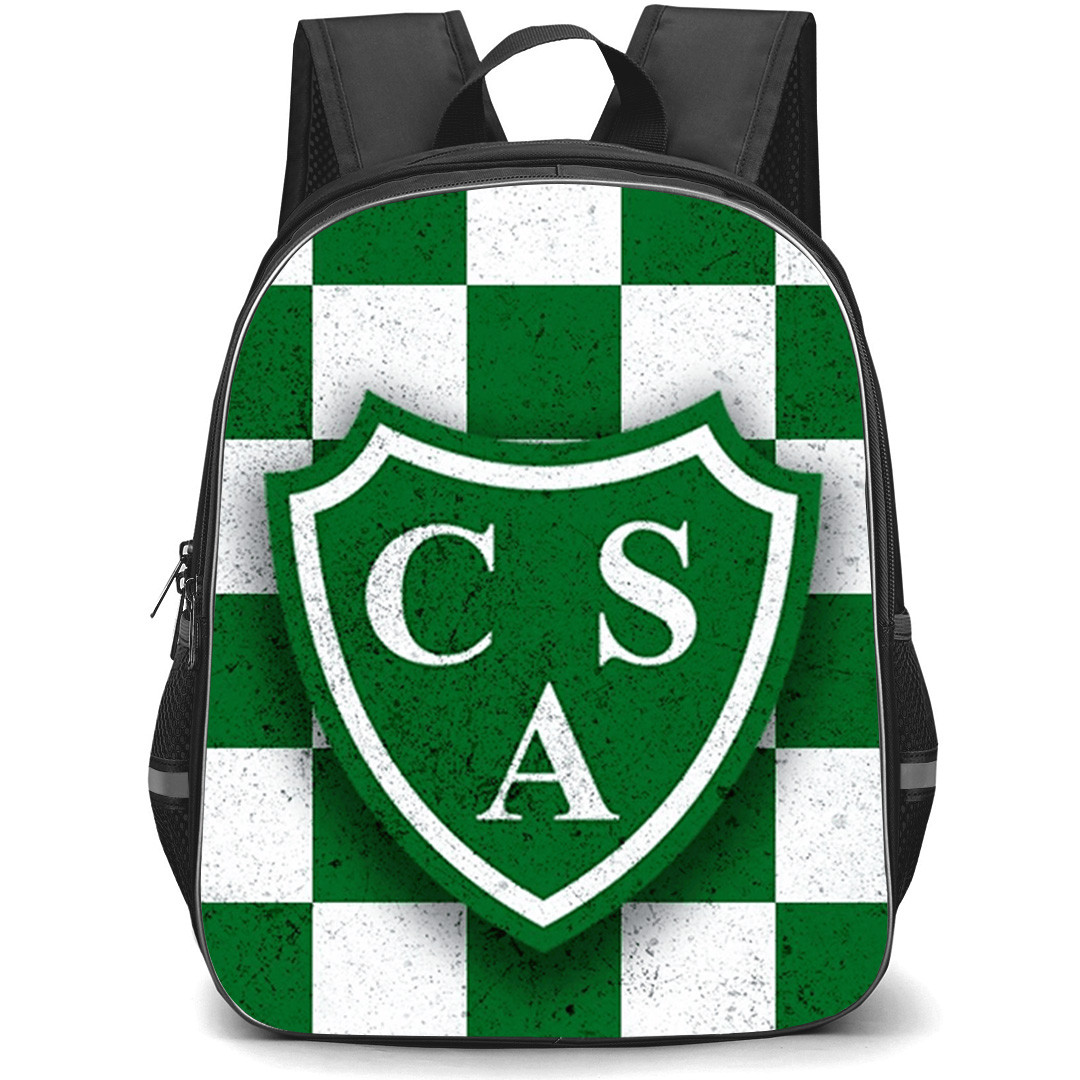 Club Atletico Sarmiento Backpack School Bag StudentPack - Club Atletico Sarmiento Logo with Checker Pattern Background