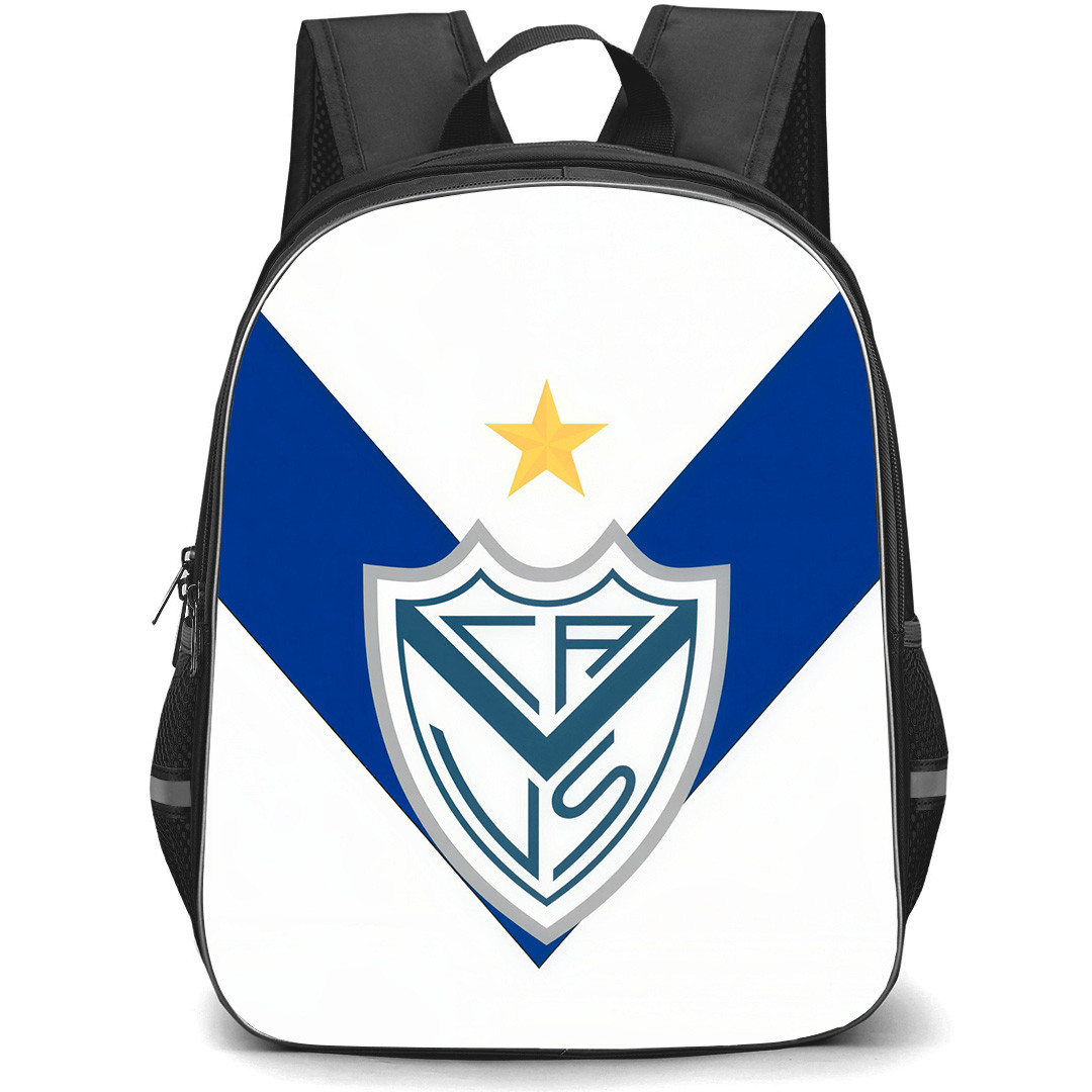 Club Atletico Velez Sarsfield Backpack School Bag StudentPack - Club Atletico Velez Sarsfield with Logo Blue V-Stripe Background