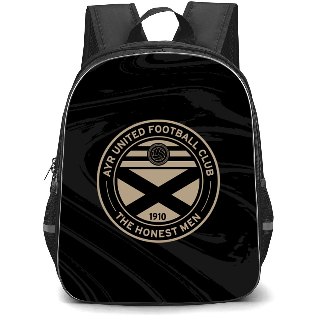 Ayr Backpack School Bag StudentPack - Logo In Black And Gray Liquid Background Football Club