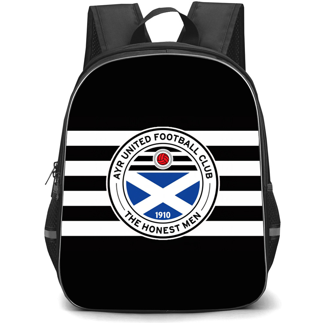 Ayr Backpack School Bag StudentPack - Logo In White Black Stripe Background Football Club