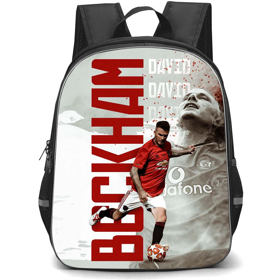 David Beckham Backpack StudentPack - David Beckham Shooting On Word Art Background