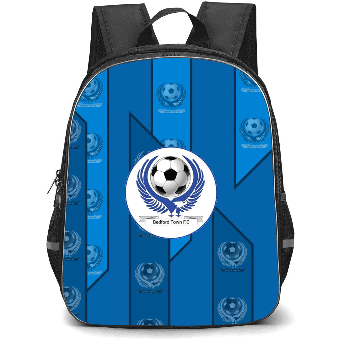 National League North Bedford Town Backpack School Bag StudentPack - Large Logo In Blue Pattern Background