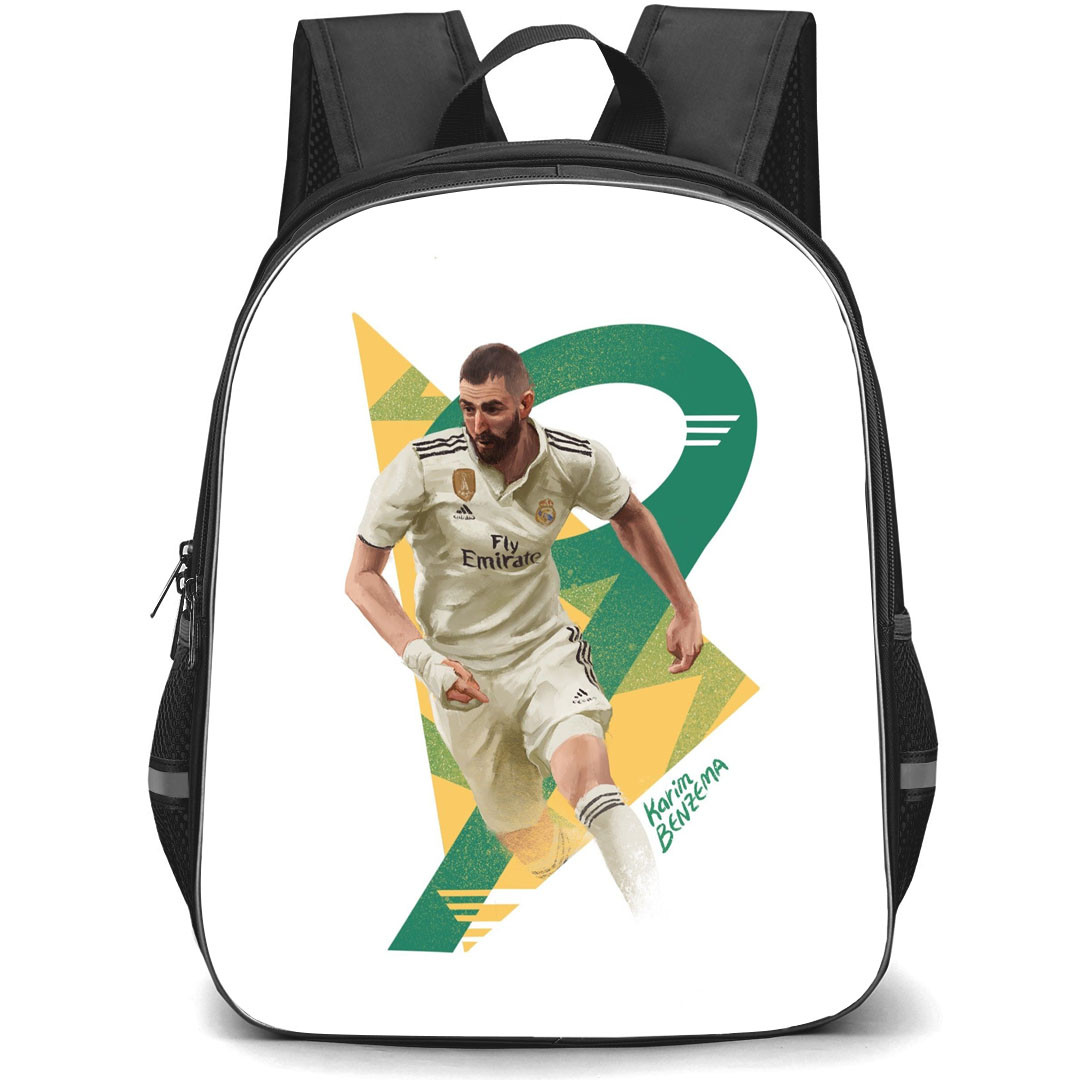 Karim Benzema Backpack StudentPack - Karim Benzema 9 Real Madrid CF Dribbling On White Background